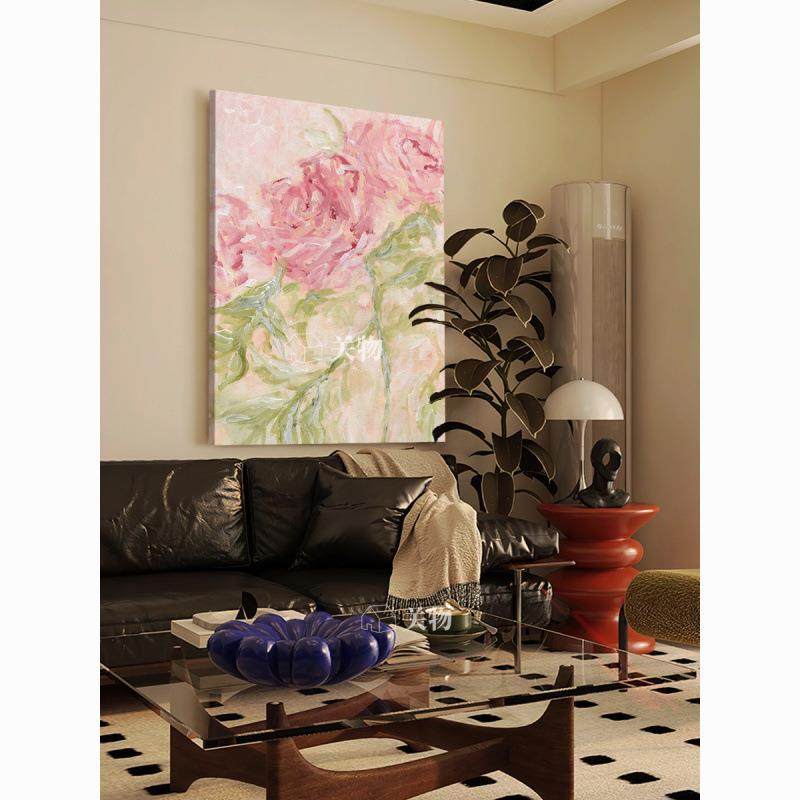 顺丰】奶油风抽象玫瑰花卉手绘画客厅MAP油厅餐粉装饰画色正对门