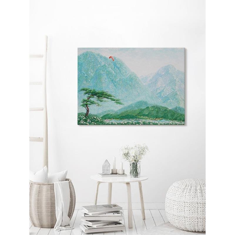 新式迎客松手肌DPR绘油画招财松树装饰画山水风景中客理画玄关厅