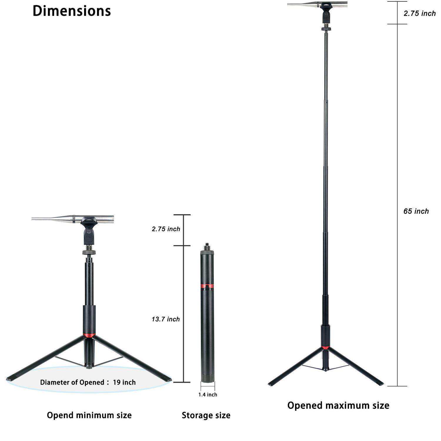 1.7米超便携铝合金麦克风支架测试麦克风支架/声场测量升缩三脚架