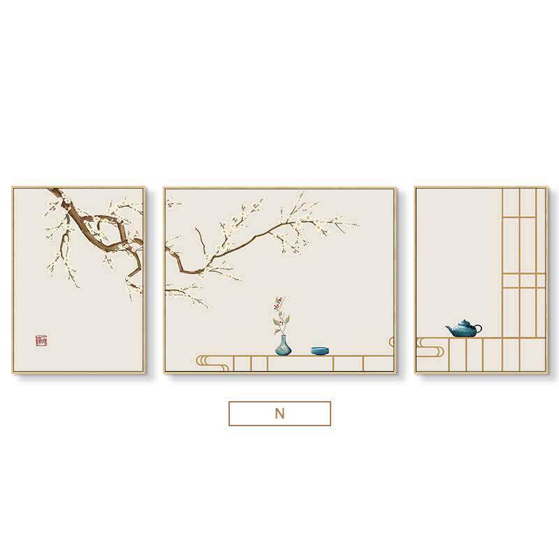 荷花新中式客厅装饰画三联组合沙发背景墙挂画中国风书房茶室壁画