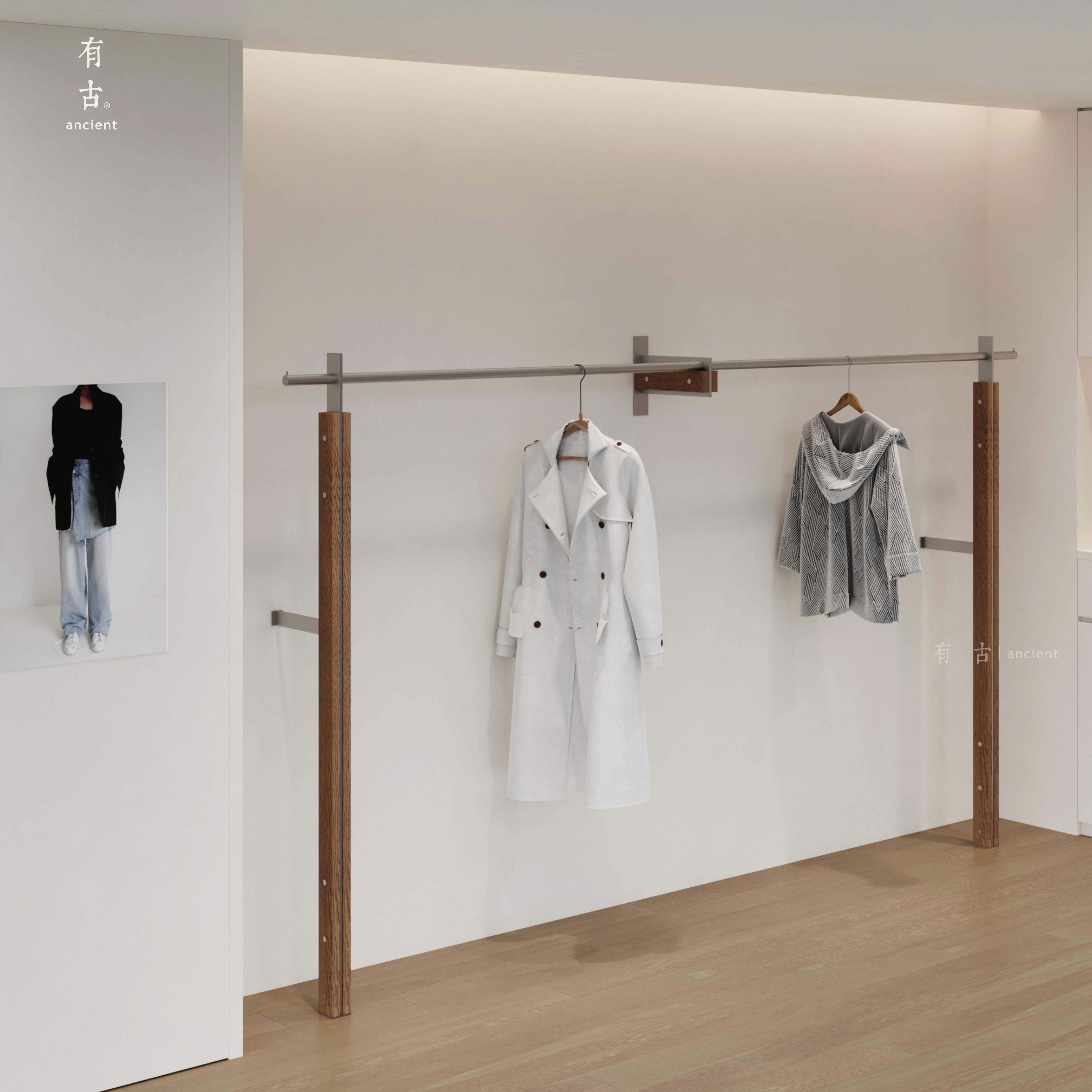 服装店展示架上墙挂衣架女装店服装架落地陈列架简约不锈钢货架子