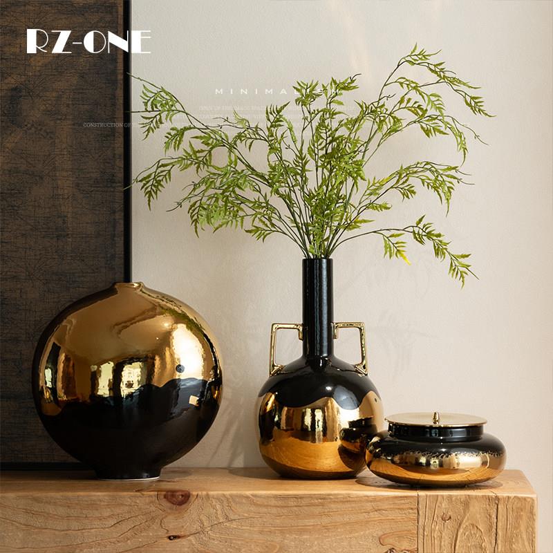Rzone 意式轻奢陶瓷电镀鎏金花瓶会所玄关高级感小众软装饰品摆件