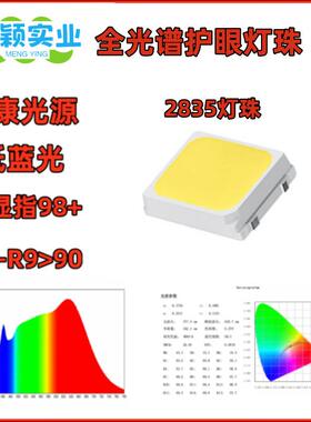 全光谱灯珠2385双IIY蓝光9护眼3000K高片显指989高光效3V6V贴LED
