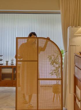 式实木新中古藤编屏风小客ORH卧厅隔断对门入户玄关正可日移动室