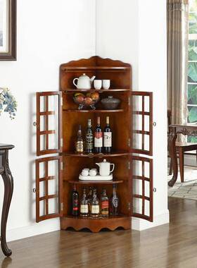 实木角客柜三角柜墙角柜靠厅转角WPH置架欧式美物式酒柜边柜拐角
