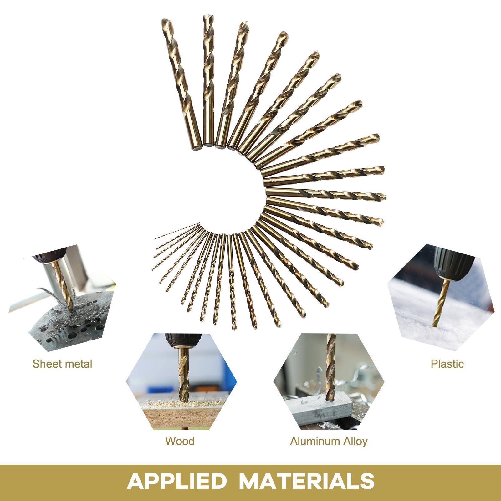 115pcs全磨RSM级烤手黄钻M35/1盒35°双后角工业麻花钻钻头铁装