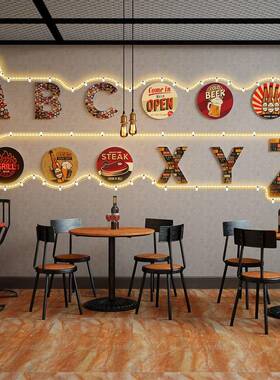 LELD01复古大7幅装饰画ED灯发光装饰墙个性餐ZKB饮店组合墙饰壁挂