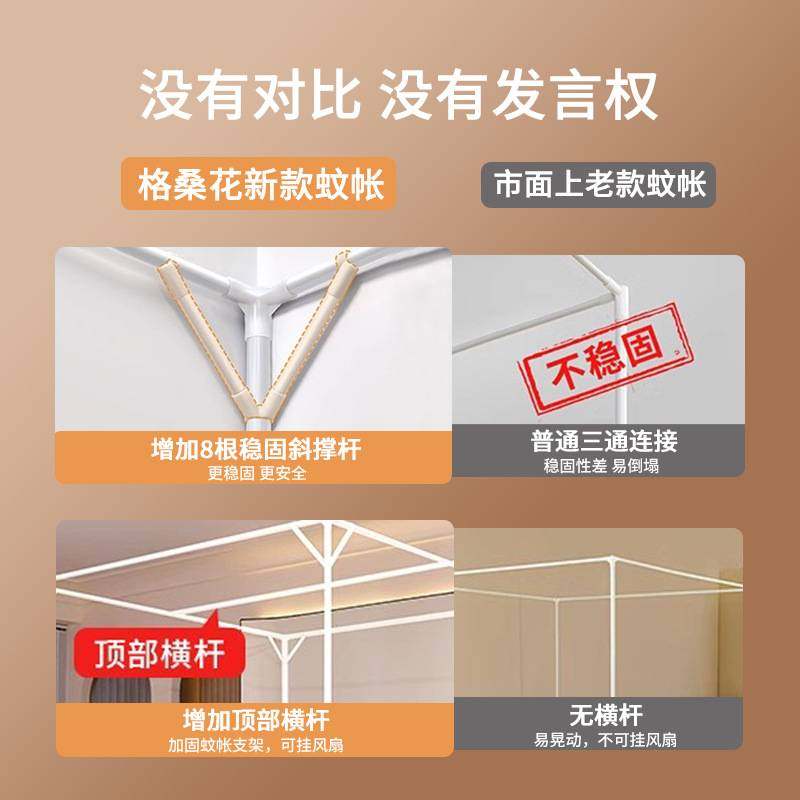 2025年新款蚊帐家用卧室免安装支架杆加粗加厚落地1米5床的文纹账