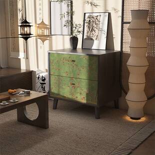 中式复古免安装卧室抽屉式床头柜家用实木储物柜靠墙收纳沙发边柜