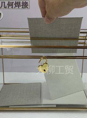 G62QOO2CD工何直销金色全铜几透卡明玻璃翻盖带锁婚礼片盒厂收纳
