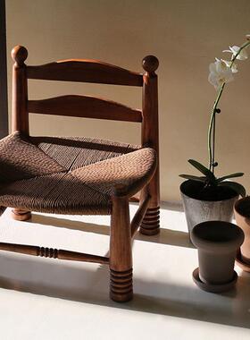 法式复古编绳椅儿童小凳v师int计a矮ge藤NUU编设家用