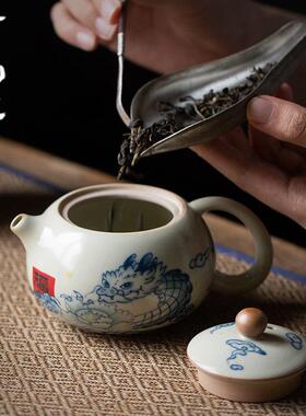 小神龙米黄汝窑茶IUT壶泡茶家用202送5花新大容量青陶瓷西款施壶