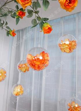 网红吊饰商场间橱ECS吊透明球橙色玫瑰花藤婚庆窗卧室房走廊屋顶