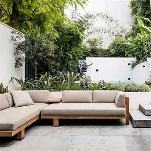 别墅庭院卡座纯色防水防晒坐垫靠枕垫子梳化布套可速干绵新中式