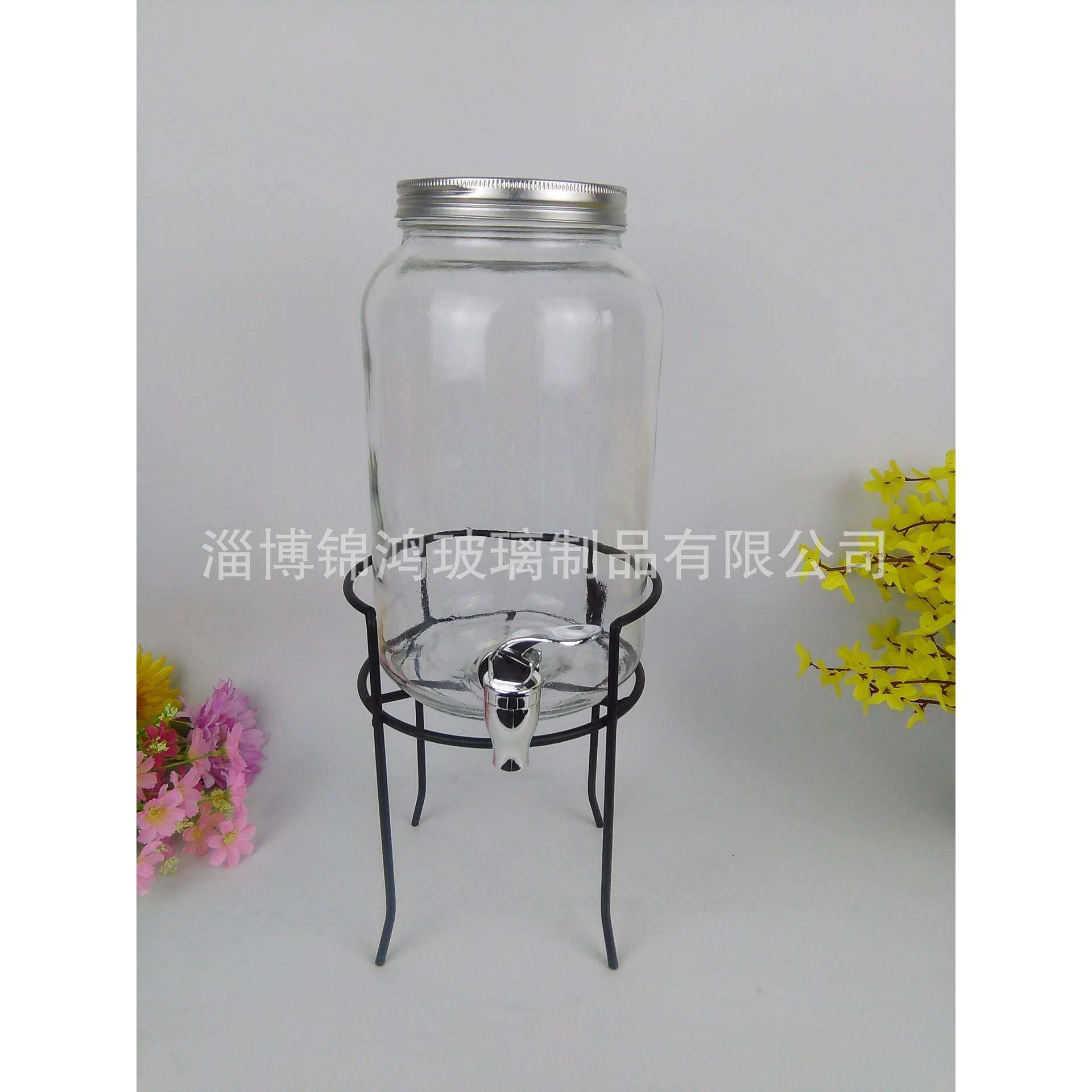 厂家直销3L6自L玻璃汁罐酵素瓶酿罐带冰桶金属MSG果底座