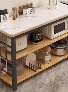 QP岩板边餐柜厨房作台X置物架落地多层微波炉烤箱多功LUV能收操纳