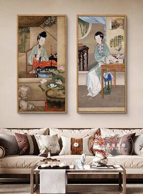 雍正十二茶美人饰图美人古风装画廷宫古典仕女图挂IQD画室中式客