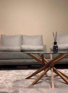 现代轻黑奢极SEF简厅高端商用圆桌胡木茶客桃几钢化玻璃家用