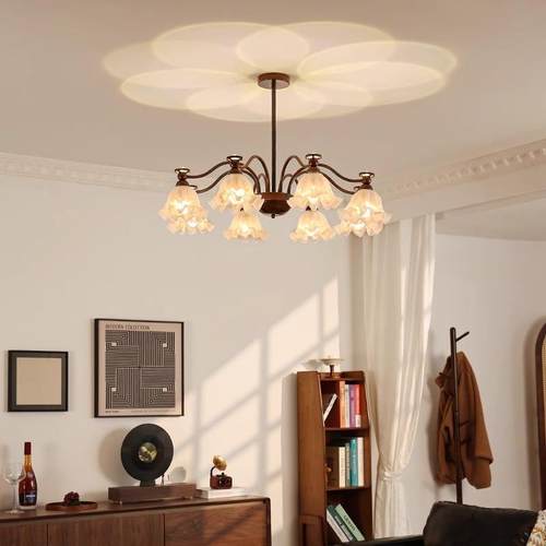 美主式中古风复古朵大442厅铃灯法式田园创意兰花餐厅卧室花客厅