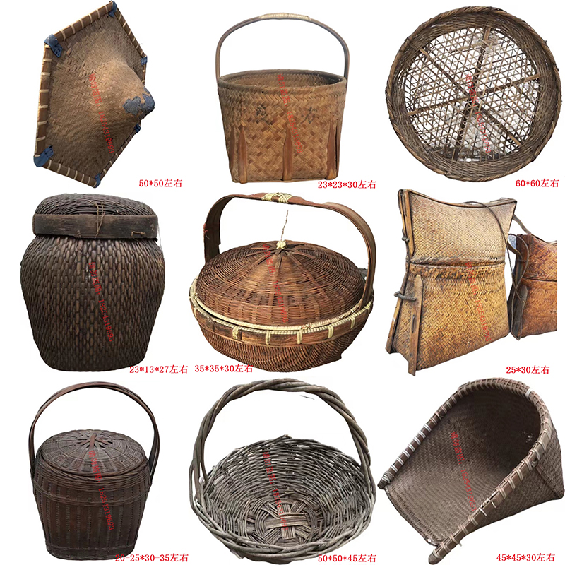 民俗老物件农村旧农具竹编复古竹篮子竹筐子提篮装饰摆件道具怀旧