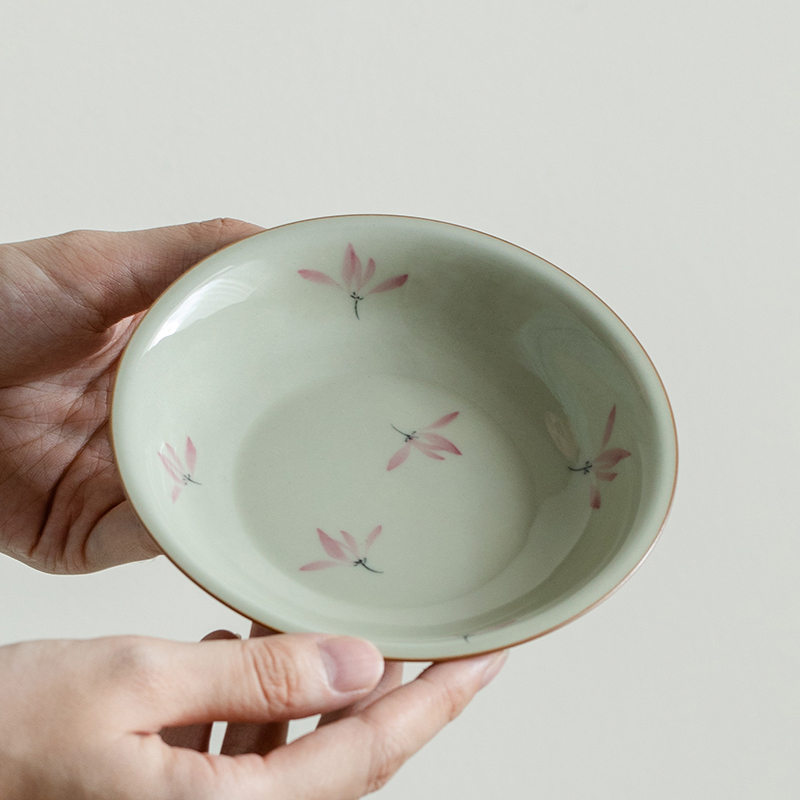 观策器隐纯手绘粉兰花承养壶干泡台小茶盘陶瓷壶盖碗底托茶具配件