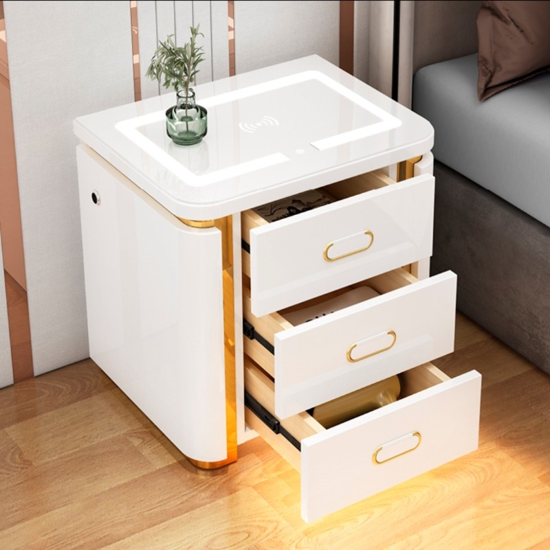 保险柜家用智能床头柜多功能实木带灯保险柜指纹密码智能无线充电