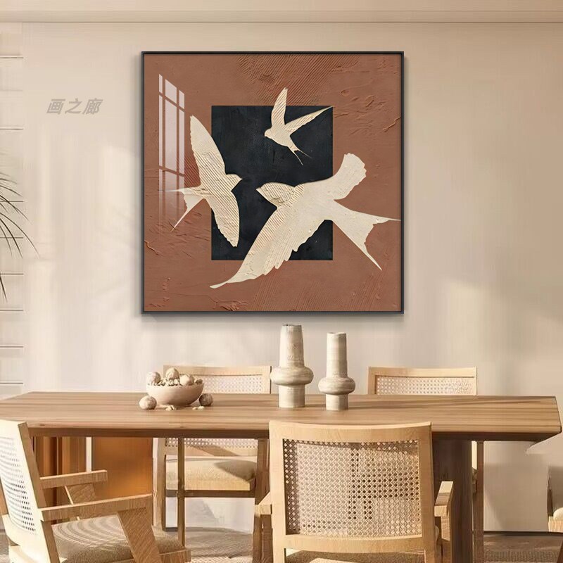 中古风挂画餐厅装饰画法式复古燕子客厅沙发背景墙饭厅高级感壁画