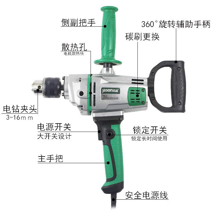 杰盛 GSD1LL飞机钻搅拌钻大功率手电钻水泥油漆涂料水漆打灰机