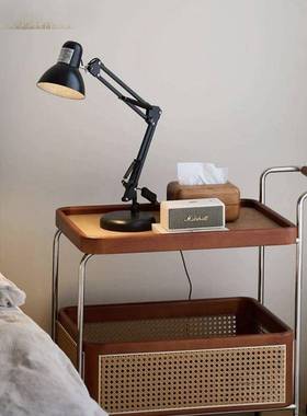 实木MHX带移动轮边几不钢收纳中古小储推锈车客厅物藤编置物简约