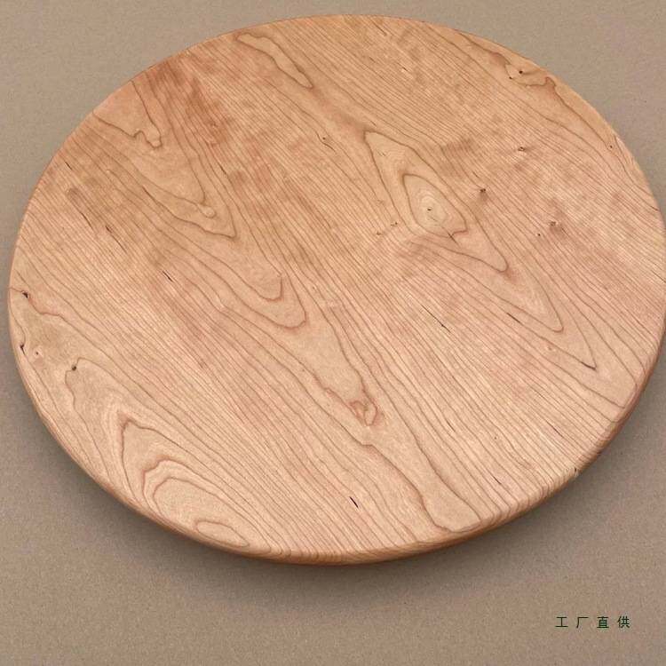 实木圆形转盘桌面樱桃木桌子茶几白蜡木碳化圆桌转盘黑色圆形定