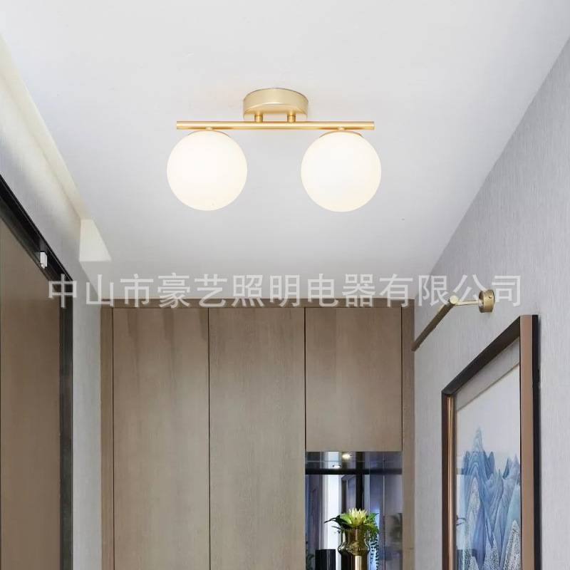 现代简约LED卧室吸顶灯玻璃灯过道灯铁艺照明中山家装灯饰走廊灯