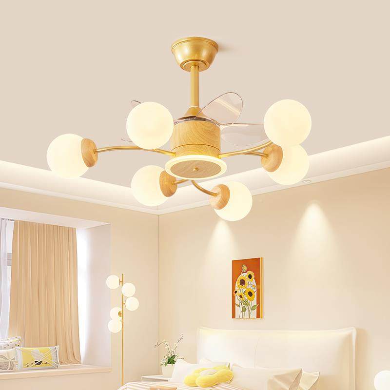 灯客厅魔豆顶吊灯UFC原木风扇电日式卧室摇头静音扇吸灯全屋灯具