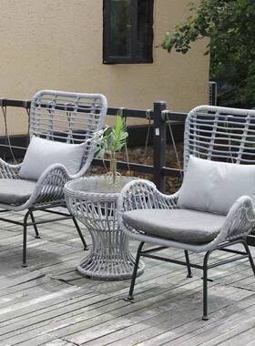 躺阳台藤茶椅单人靠背椅藤懒LCY人休闲沙发椅编户外露台桌椅小几