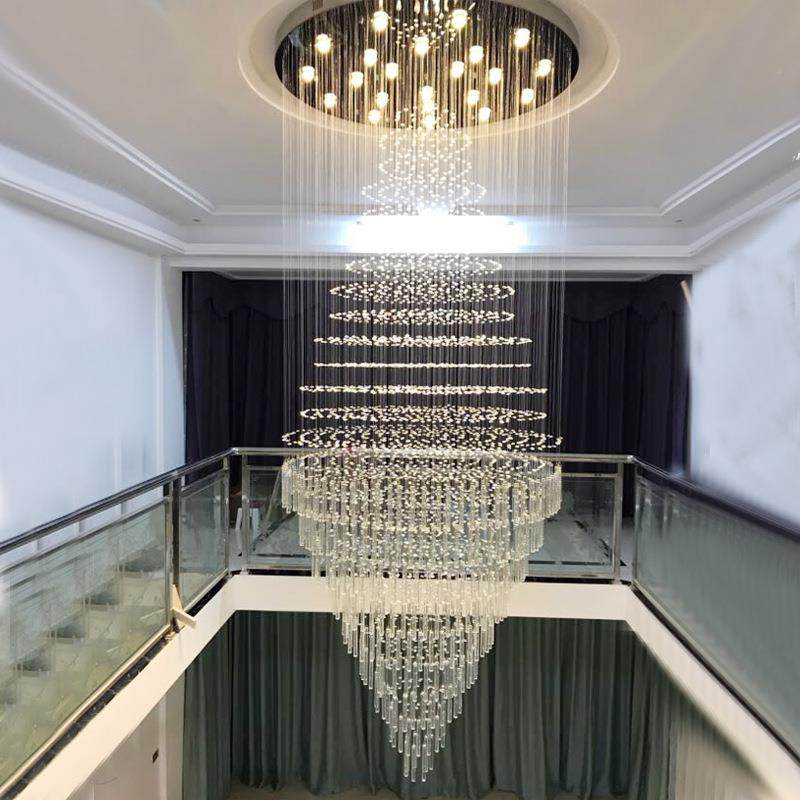 法式轻奢圆SDD形别墅复式楼空水大长吊灯客厅厅楼晶梯灯简约大灯