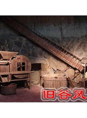 老物件旧货盆老农具摆件旧收品风车脚tj#sd%u+踏怀水车石臼木家具