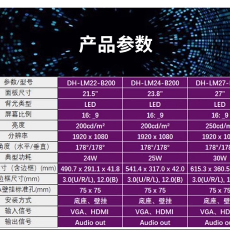 大华显示器22/2寸高清液晶萤幕监视器DH-LM22-B200/LM2-B200