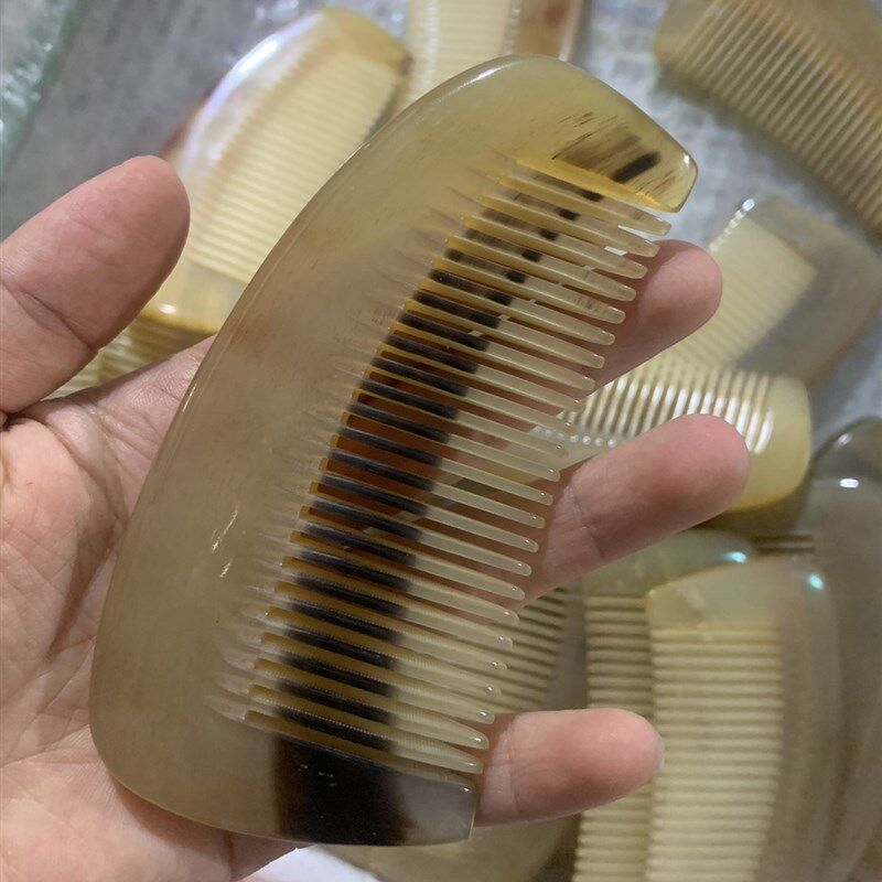 加厚小胖梳羊角尖半月羊角梳11cm天然防静电有自然角髓纹按摩经络