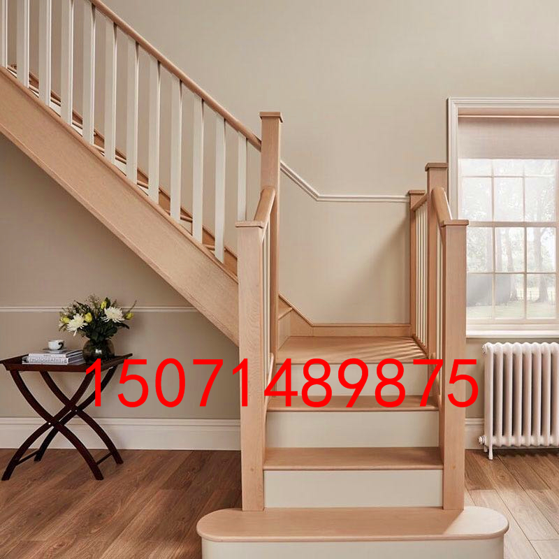 武汉楼梯厂实木橡胶榉木红橡整梯单面板扶手护栏铁艺不锈钢家用包