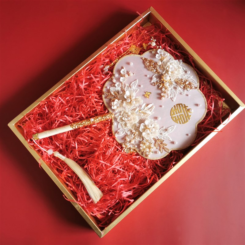 中式结婚扇面diy材料包秀禾服出嫁喜扇古风婚礼手捧花新娘团扇