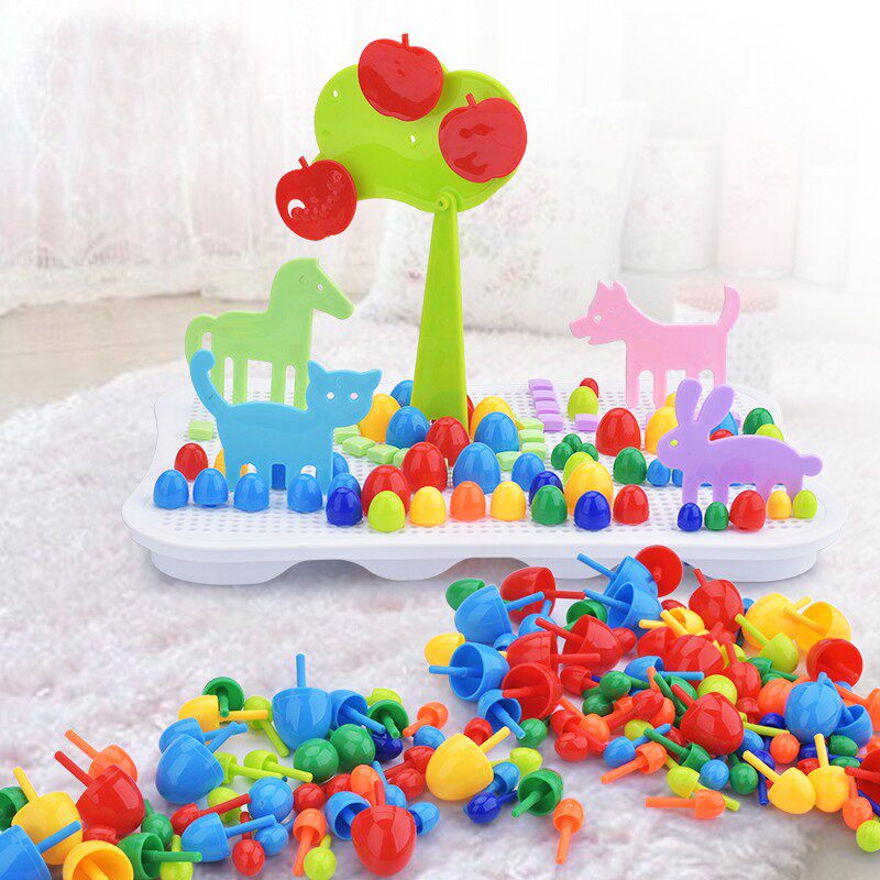 蘑菇钉拼图儿童益智玩具幼儿早教3-4-6周岁男女孩宝宝智力开发