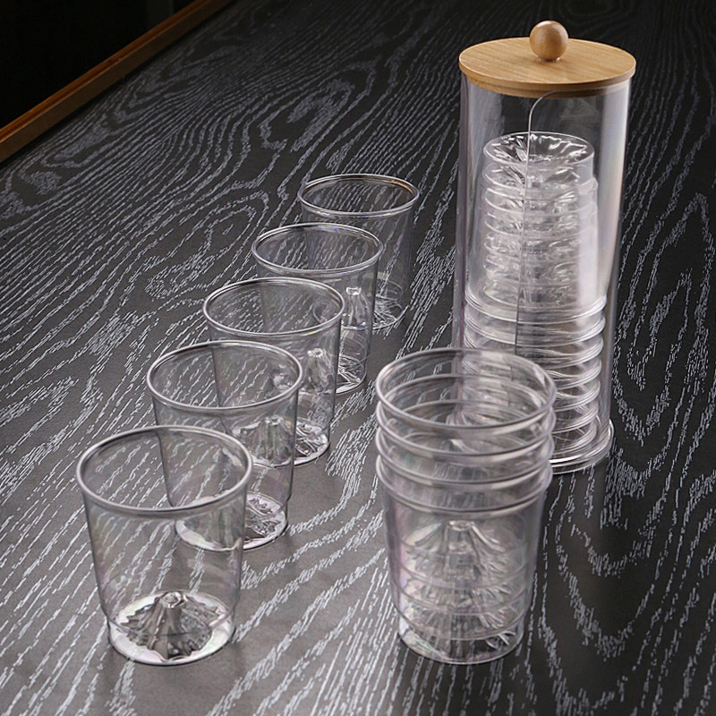 一次性杯子加厚硬质试饮泡茶杯透明商用啤酒杯酒吧KTV定制带杯架