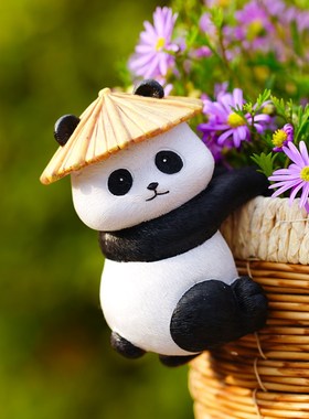 可爱熊猫花盆挂件阳台花园鱼缸挂件盆景装饰幼儿园爬缸边造景摆件