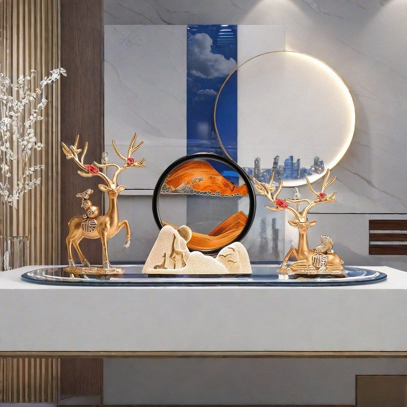 翻转流沙画摆件熠渡鹿沙漏电视柜酒柜玄关客厅办公室乔迁新居装饰