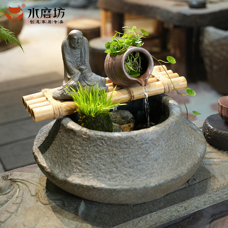 水磨坊中式陶罐流水生财摆件循环水景办公室客厅桌面鱼缸开业礼品