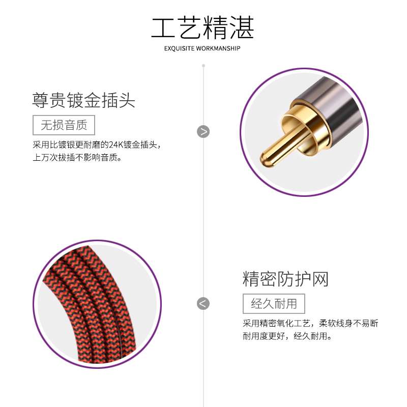 卡农母转莲花2RC红白左右声道音频线 卡侬母1分2线 卡龙一分二