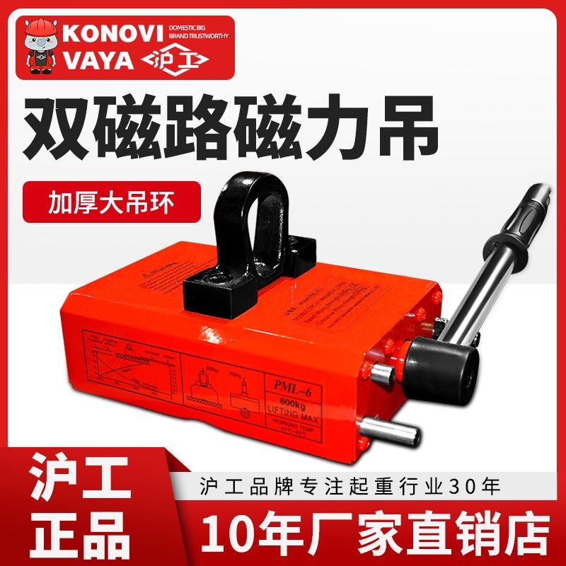 沪工双磁路薄板永磁起重器300kg电磁铁吸盘强力工业吸铁板移位