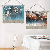 油画风景挂画布艺玄关装 饰画酒店饭厅挂毯背景墙挂布电表箱遮挡布