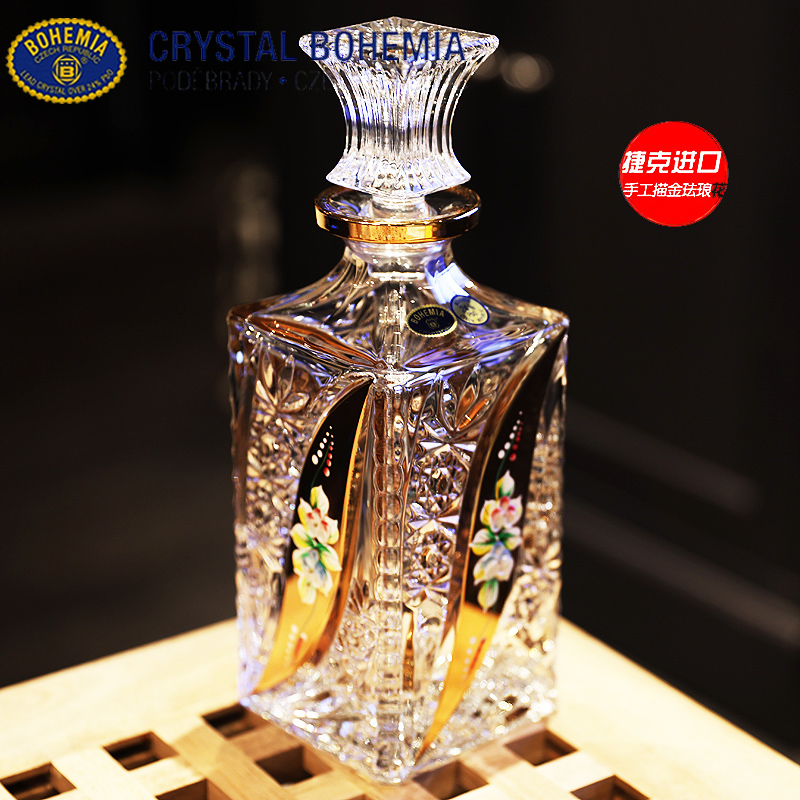 捷克BOHEMIA进口水晶玻璃描金珐琅花威士忌杯洋酒杯酒樽酒具套装