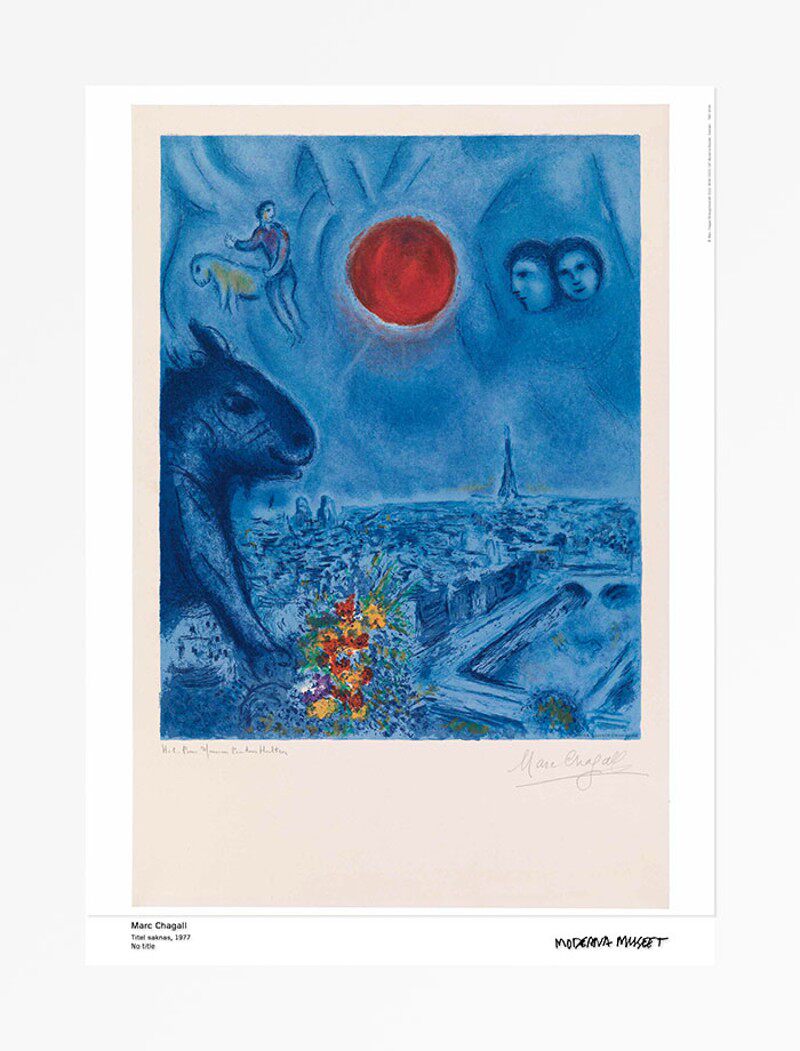 夏加尔 蓝色巴黎与红日梦幻 斯德哥尔摩美术馆艺术海报旁白装饰画