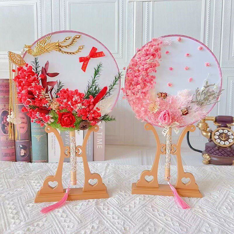 古风永生花团扇 干花DIY材料包花艺亲子母亲节活动沙龙手工材料
